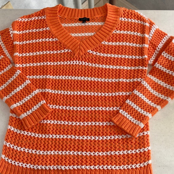 Talbots Sweaters - Talbots V-Neck Sweater in Orange & White Stripes